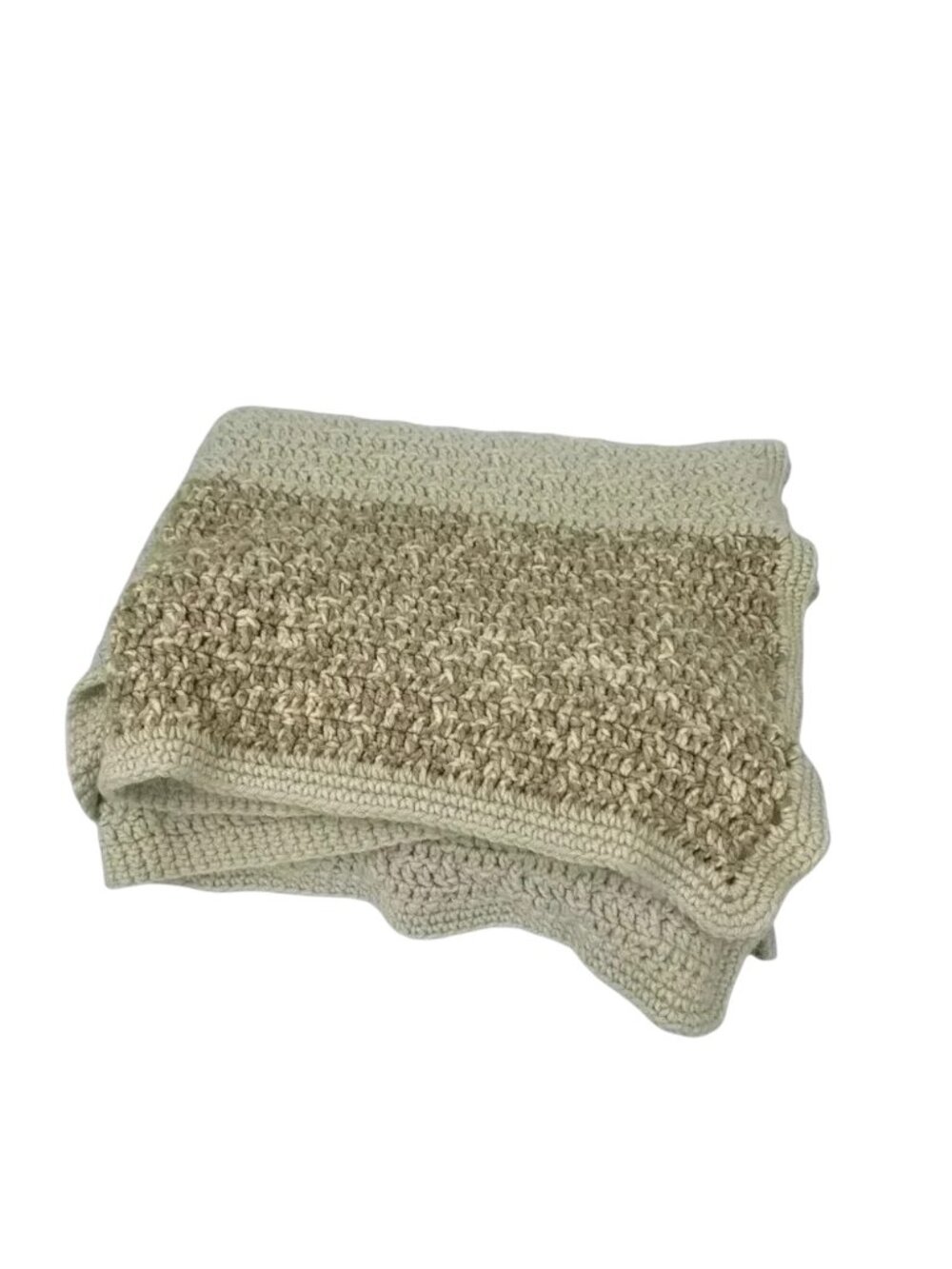 Vintage Handmade Crochet Afghan Throw Blanket 63x63 Beige Cream Square